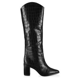 Schutz Analeah Lizard Embossed Knee High Boots Black Size 8.5 Block Heel